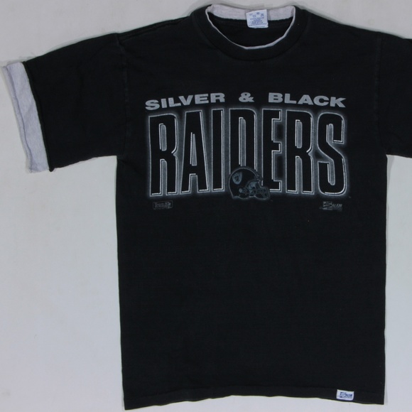 Salem Tops - 90s Vintage Raiders Silver & Black T Shirt